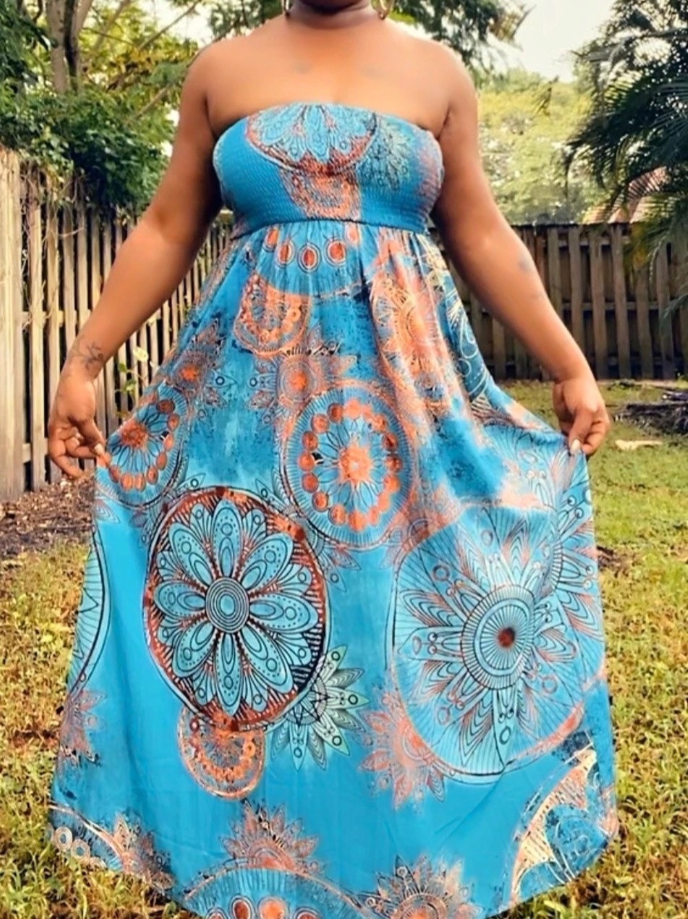 Women's Maxi Dress Blue & Orange Size Large Like New